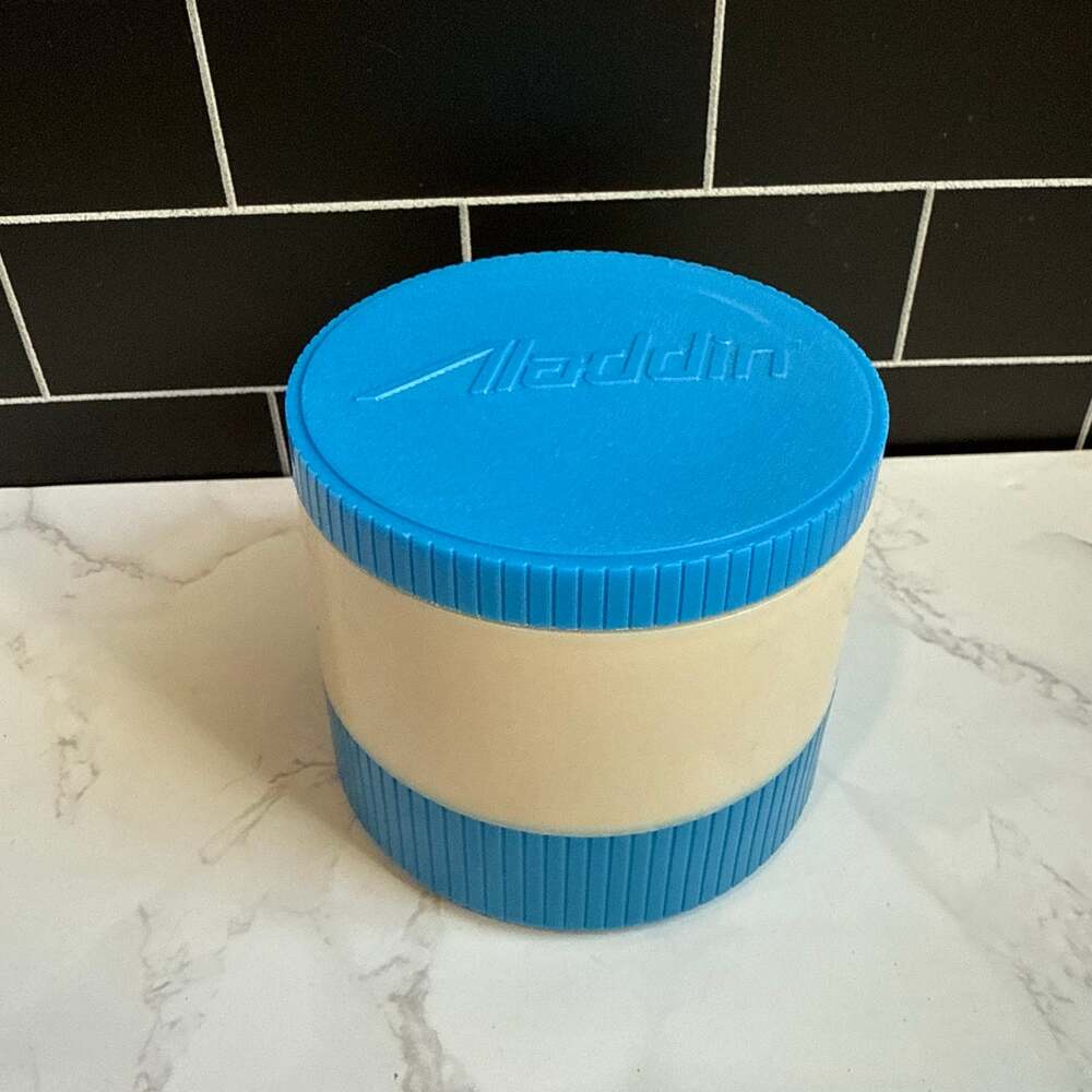 Vtg 1970s Aladdin Model 1000 6oz Blue Cream Thermo Food Jar